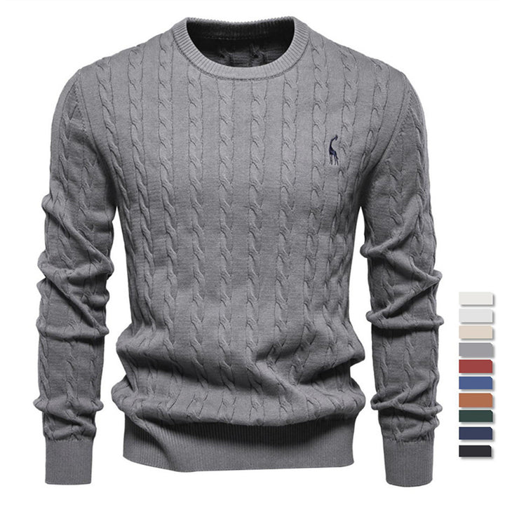 Herrer strikpullover med trendy fletstrik-optik og rund halsudskæring Stilla