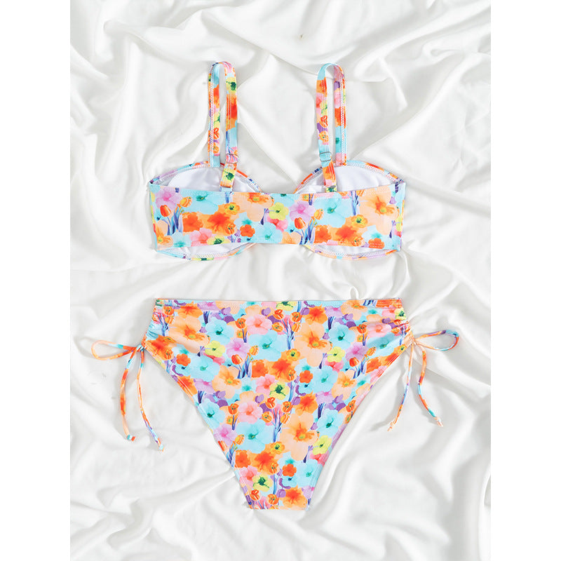 Dame Floral Print Høj Talje Bikini Sæt Stilla