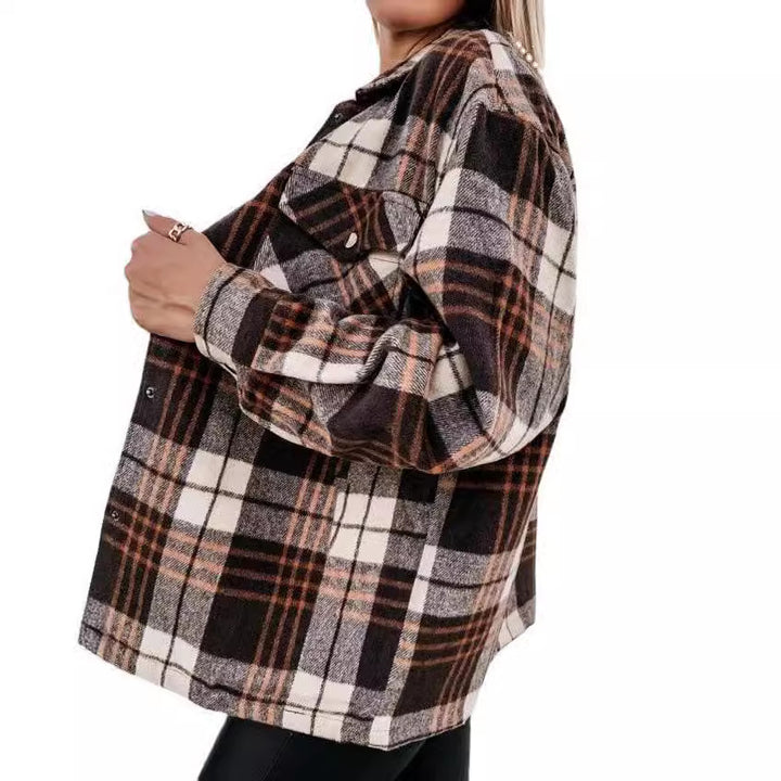Dame Blokternet Overshirt med to brystlommer og trykknaplukning Stilla