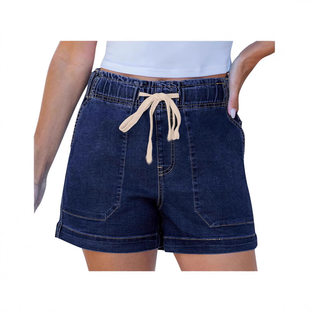 Dame behagelige Denim-shorts med elastik og praktiske lommer Skovae