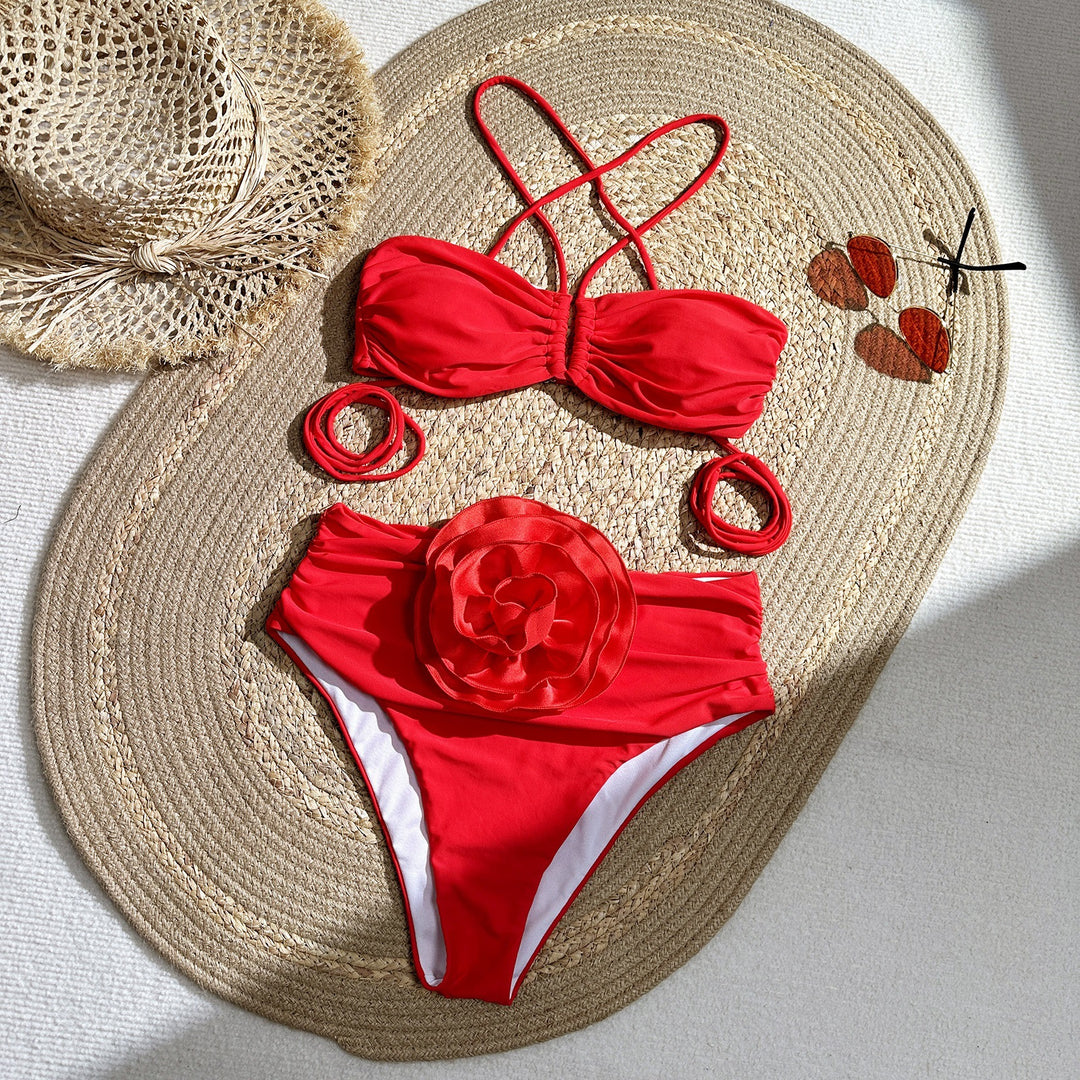 Dame bikini-sæt med højtaljede shorts og raffineret blomstermønster Stilla
