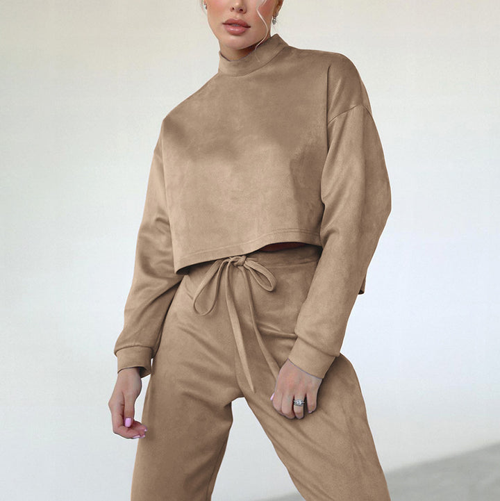 Dame Sporty Cropped Sweatshirt og Joggingbuks Sæt med høj Krave og Snørelukning Stilla