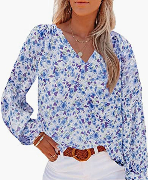 Dame bluse skjorte med blomster mønster og løs pasform Stilla