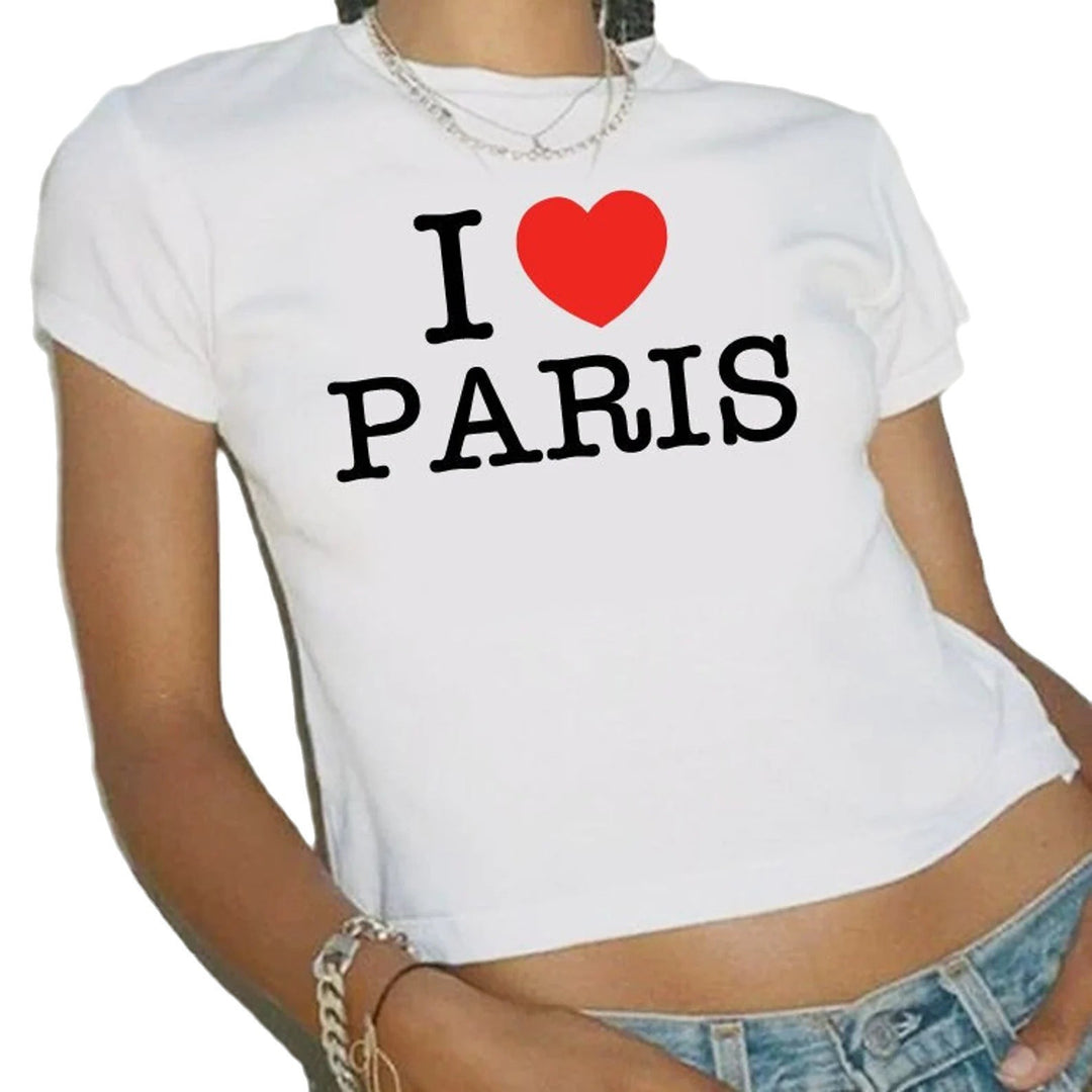 Dame Crop-T-Shirt med kunstnerisk statementtryk Skovae