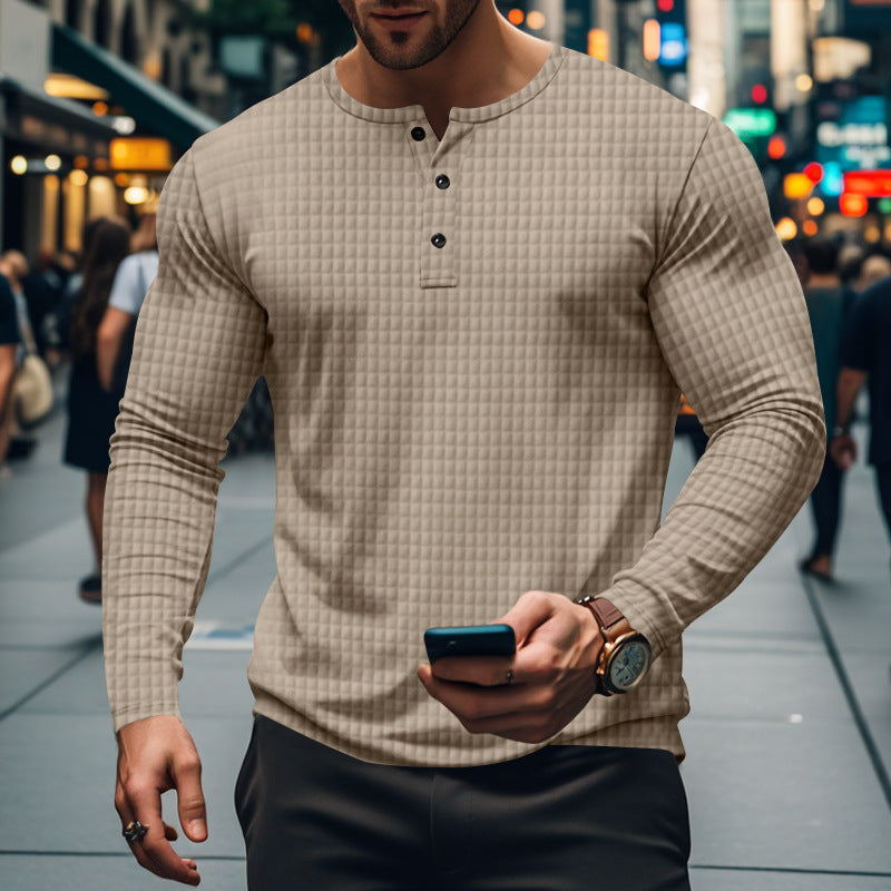 Herrer Langærmet Henley T-shirt med struktureret design Stilla