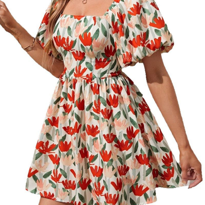Dame Floral Print Quadrat-Udskæring Mini Kjole Stilla