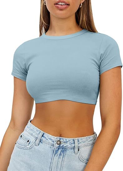 Dame kort, figursyet Crop-Top i elastisk materiale Stilla