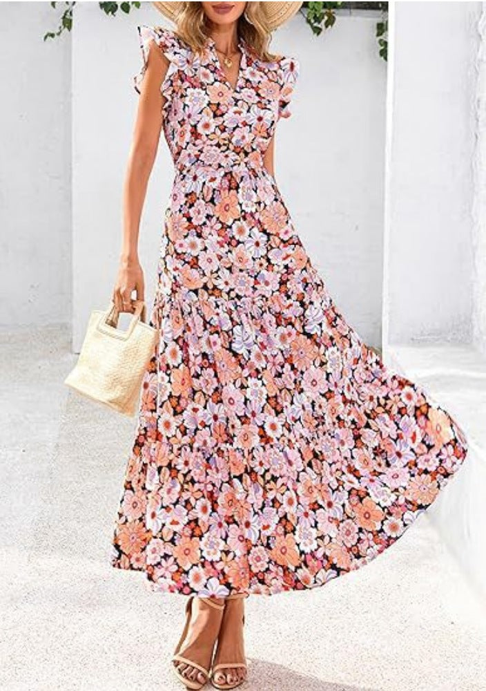 Dame Maxikjole med romantisk blomsterprint Stilla