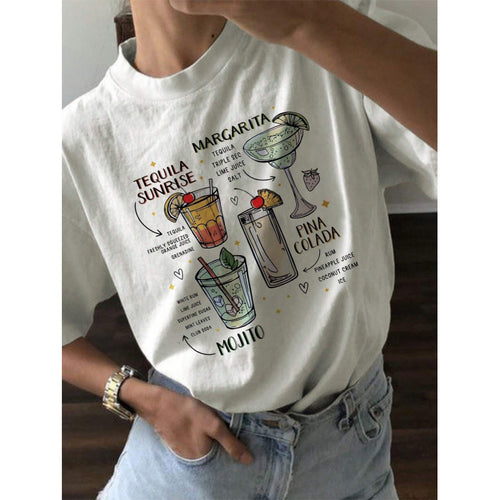 Dame T-shirt med kreativt cocktailmotiv og afslappet snit Stilla