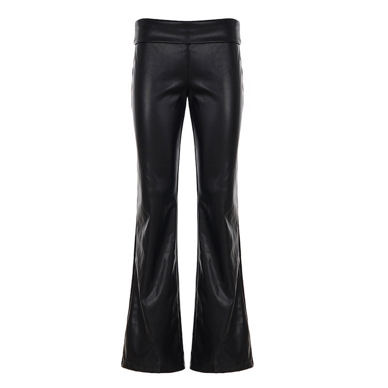 Dame fashion flared pants in imitation leather Skovae