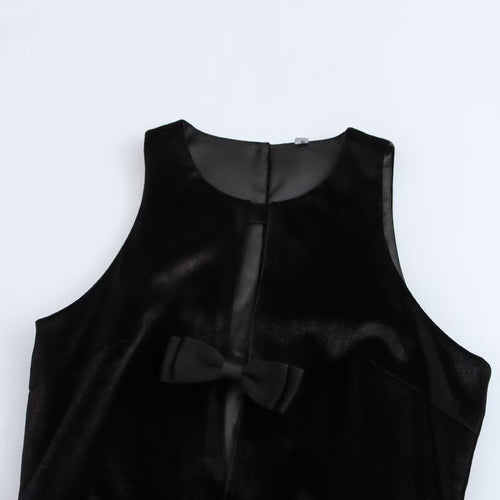 Dame Ærmeløs Velour Mini Kjole med Sløjfe Detaljer Stilla