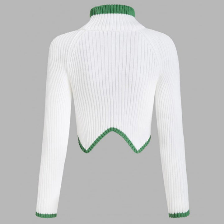 Dame cropped strikpullover med høj krave og kontrastkant Stilla