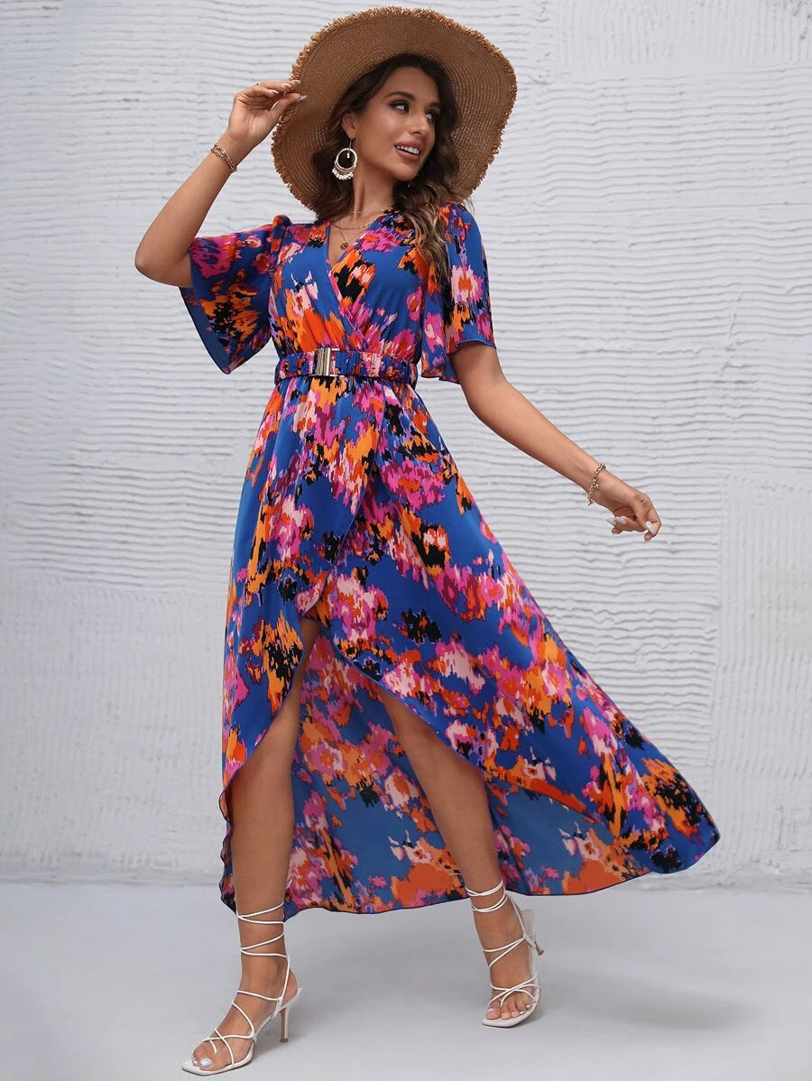 Kvinder Bohemian Floral Maxi Kjole med Sideslids Stilla
