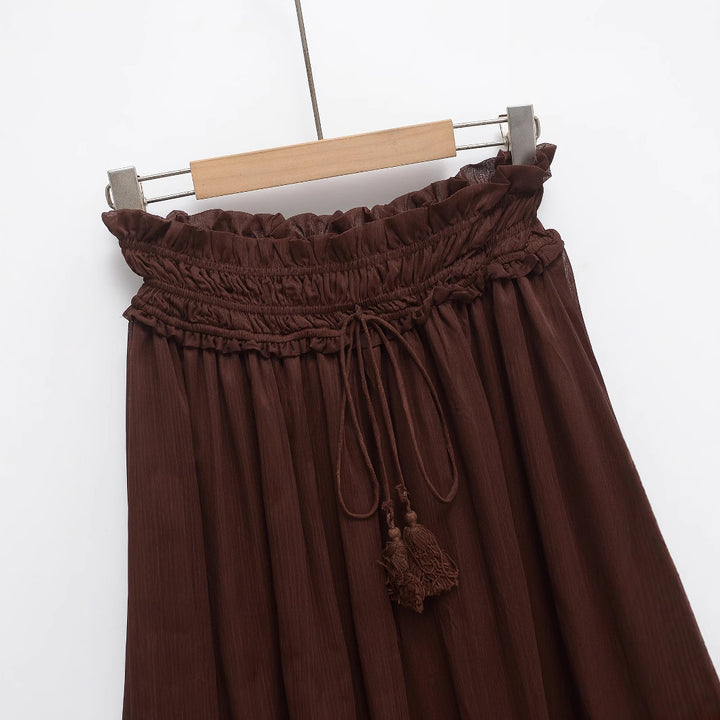 Dame Elegant Maxi Nederdel med justerbar talje og frynsedetalje Stilla