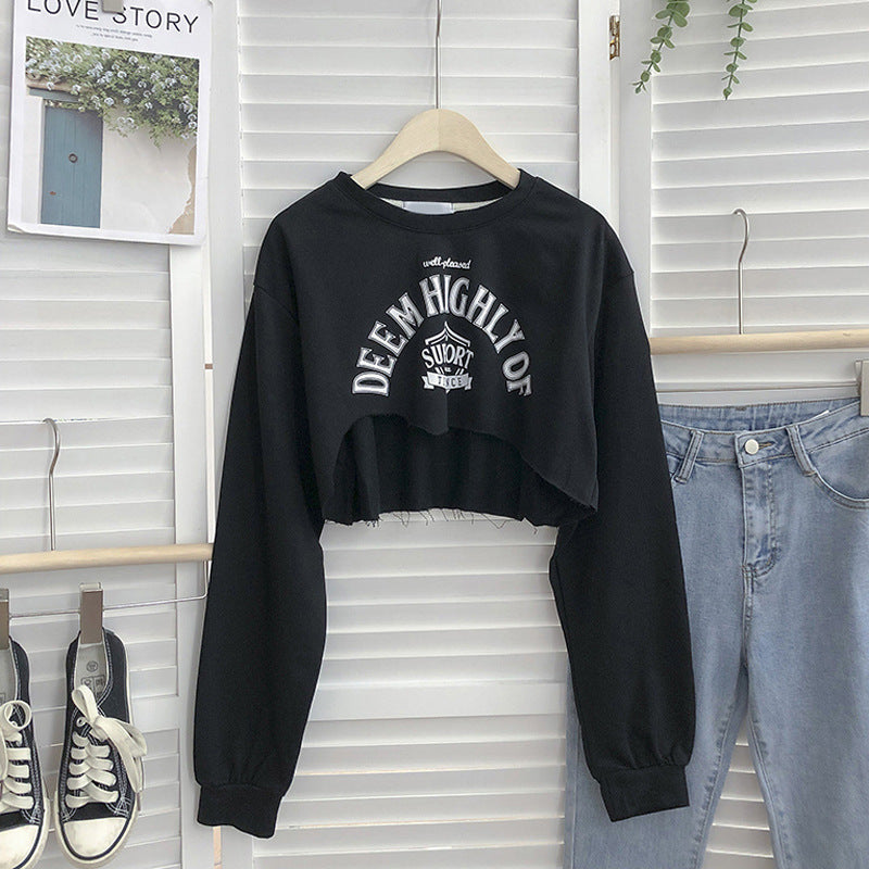Femme Cropped Graphic Sweatshirt med frynset kant Stilla