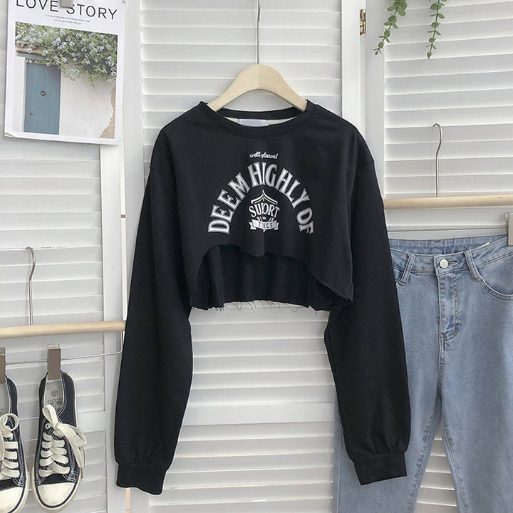 Femme Cropped Graphic Sweatshirt med frynset kant Stilla
