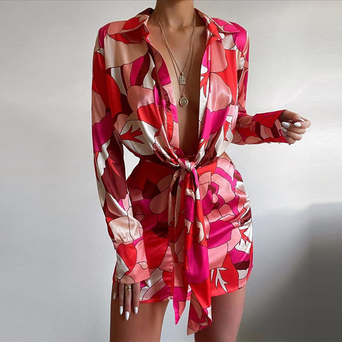 Dame Elegant Wrap Kjole med blomsterdesign og lange ærmer Stilla