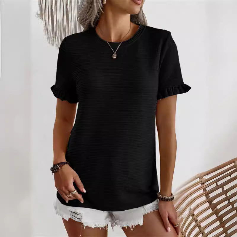 Dame Trendy T-shirt med flæsedetaljer og struktureret overflade Stilla