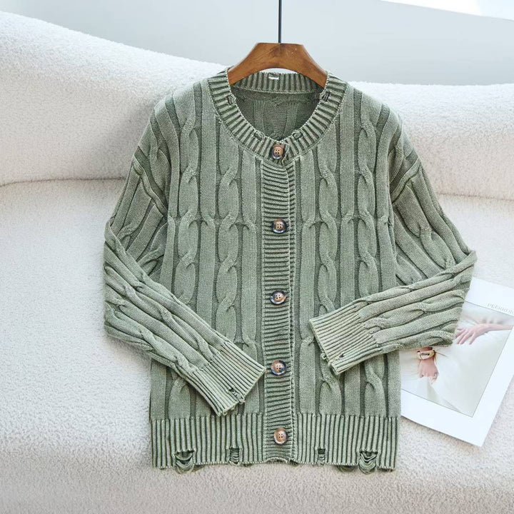 Kvinders cardigan med kabelmønster og knaplukning Stilla