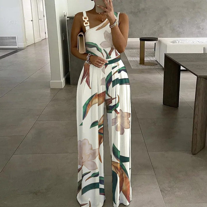 Dame Elegant One-Shoulder Jumpsuit med blomsterdesign Stilla