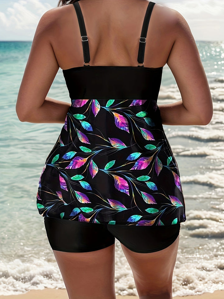 Damer Tankini-sæt med stilfuldt blomsterfarvet overdel og komfortable shorts Stilla