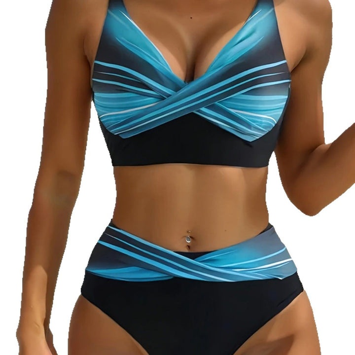 Damer Kvalitets Bikini-sæt med elegant indpaknings top og høj talje Stilla