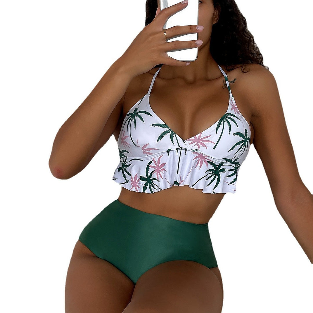 Dame Høj talje Bikini-sæt med voluminøst flæse-design og raffineret blomsterdesign Stilla