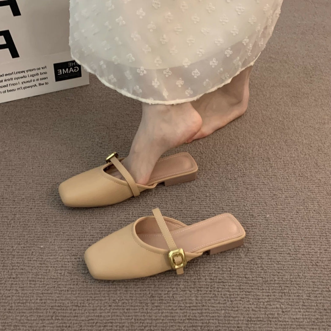 Dame Slip-On Mules med kvadratisk tåform og dekorativ rem Stilla