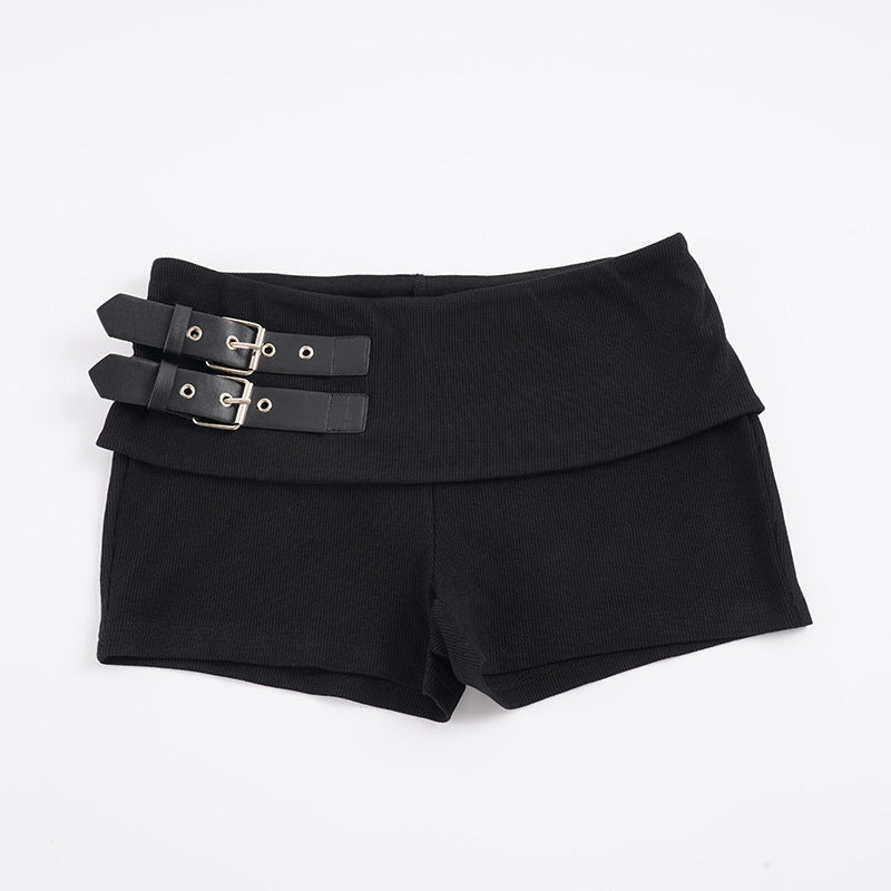 Dame sporty shorts med moderne bælte design og høj talje Skovae