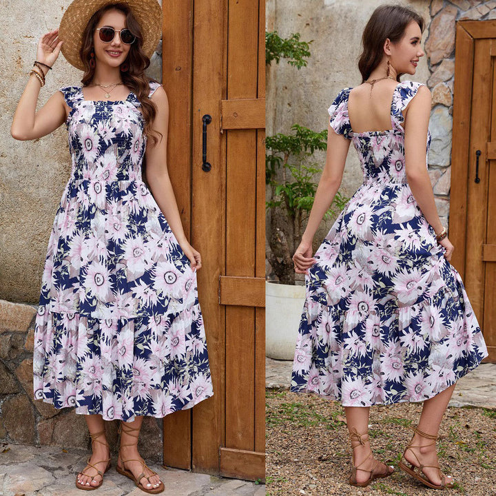Dame Blomster Midi Kjole Stilla