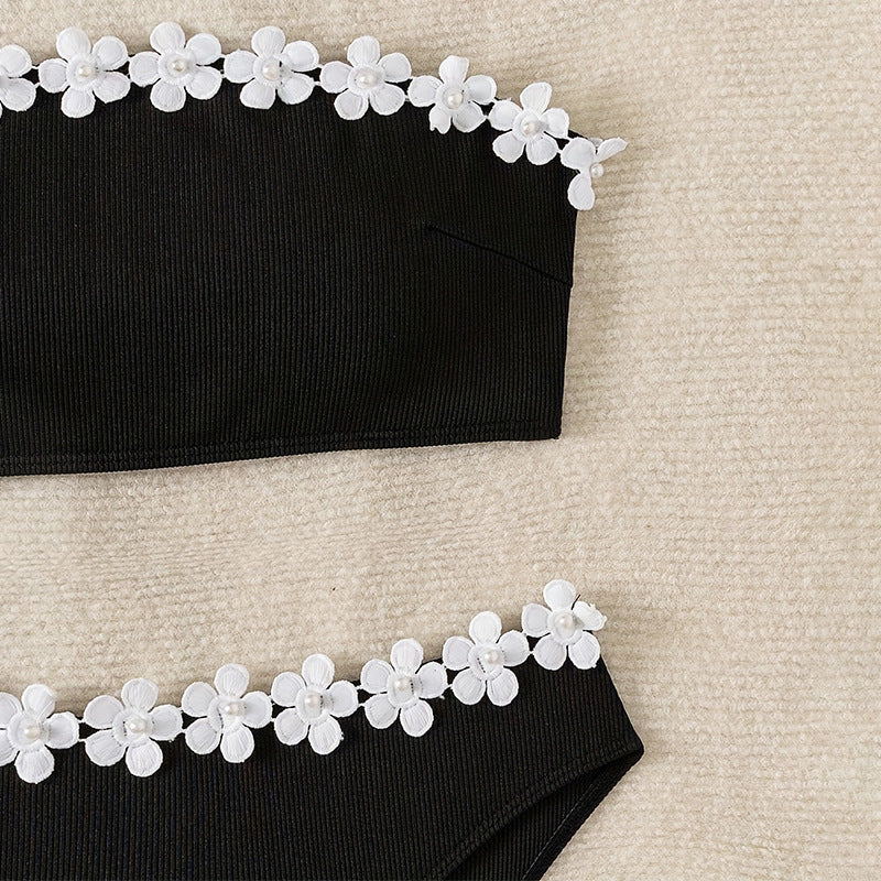 Femme Høj Talje Floral Dekoreret Bikini-Bund Stilla