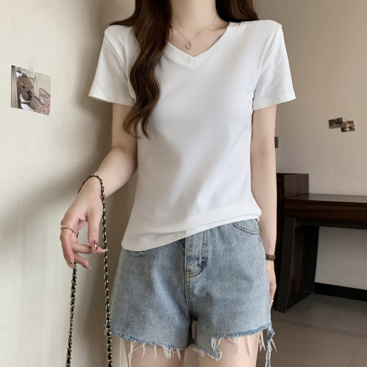 Femme V-Udsnit Fritid Basic T-Shirt Stilla
