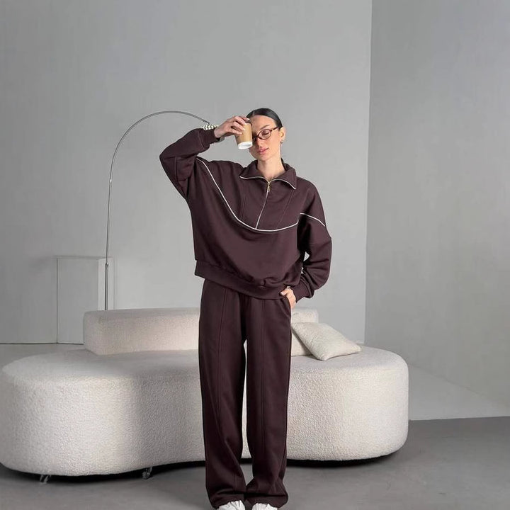 Dame sporty sweat suit sæt med halvlukning og afslappet pasform Skovae