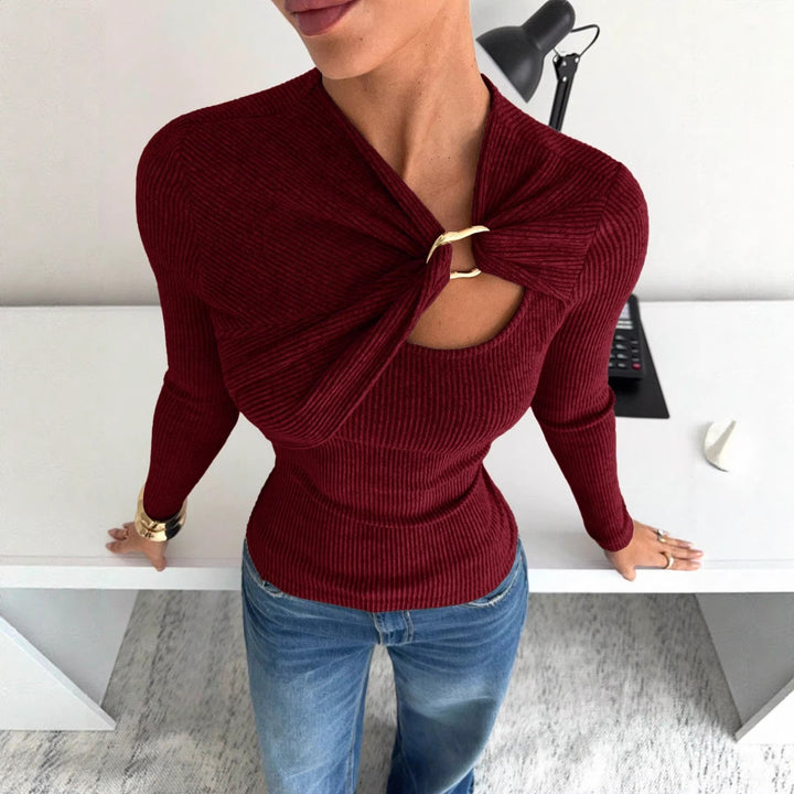 Dame Elegant asymmetrisk top med højkvalitets knudedesign Skovae