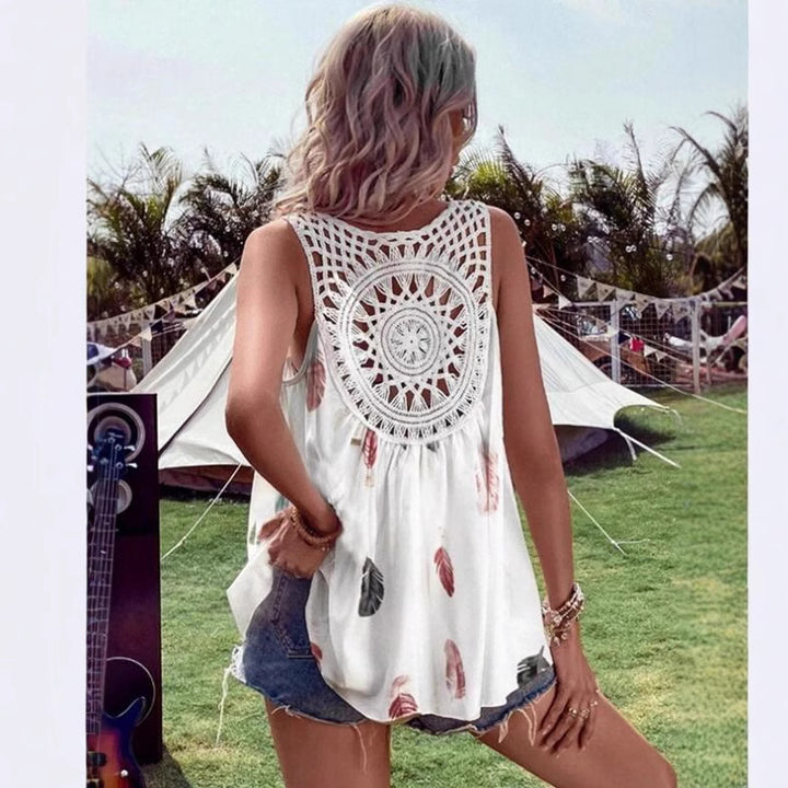 Dame Sommer Bluse med Bladdesign Stilla
