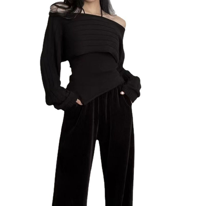 Dame Off-Shoulder Ribstrik Kort Pullover Stilla