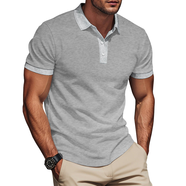 Herren nan elegant struktur-polo shirt med kentkrave, kort knap liste og åndbar stretch jersey Skovae