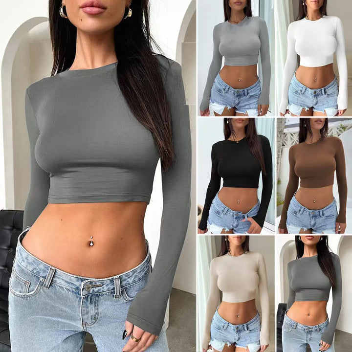 Dame Tætsiddende Langærmet Crop Top Stilla