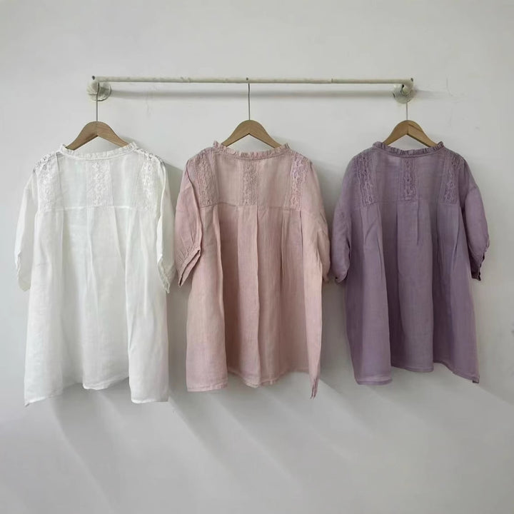 Femme Elegante Spids-Detail Knap-Down Bluse Stilla
