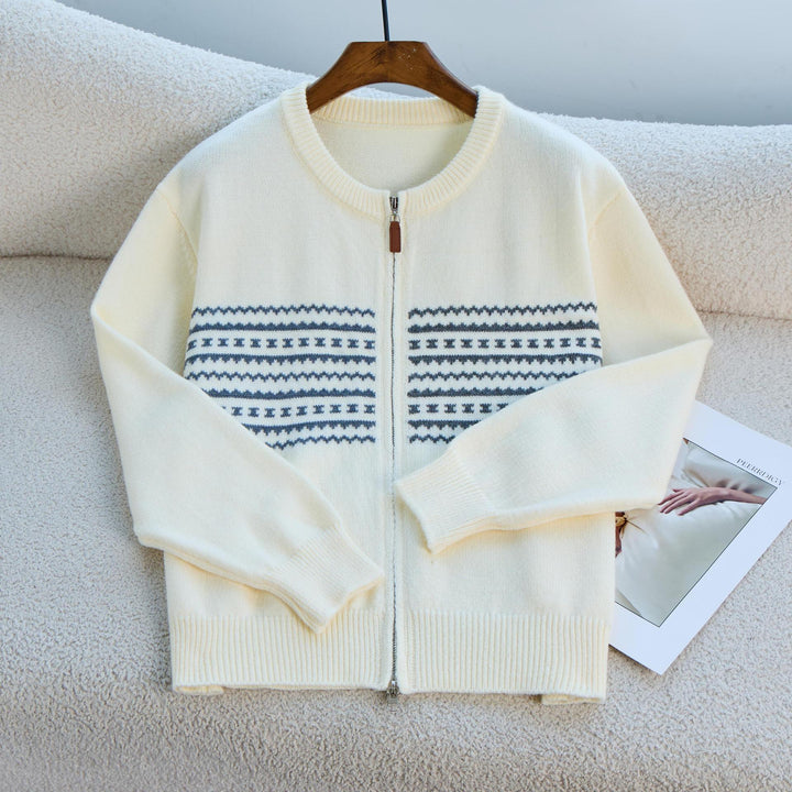 Kvinders zip-up cardigan med lynlås og nordisk mønster Stilla