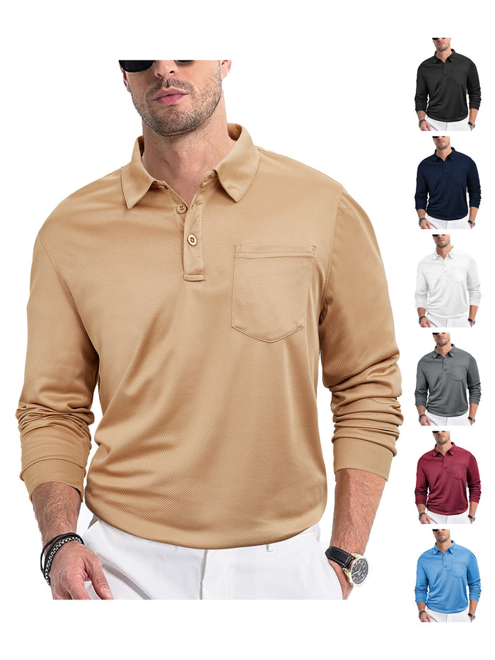 Herrer langærmet poloshirt med struktureret stof og praktisk brystlomme Stilla
