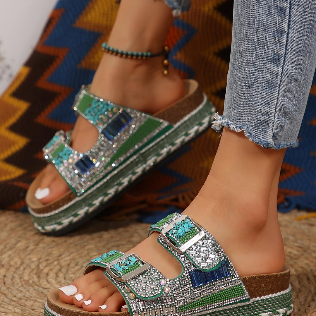 Dame sandaler med funklende strass accenter og komfortabel korksål Stilla