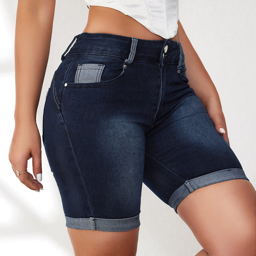 Dame Denim-shorts med afslappet opsvinget søm og høj talje Stilla