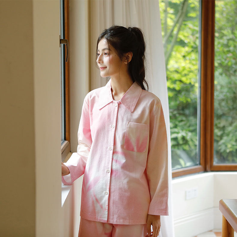 Damer komfortabelt pyjamasæt med luksuriøs satin og blød farvegradient Stilla