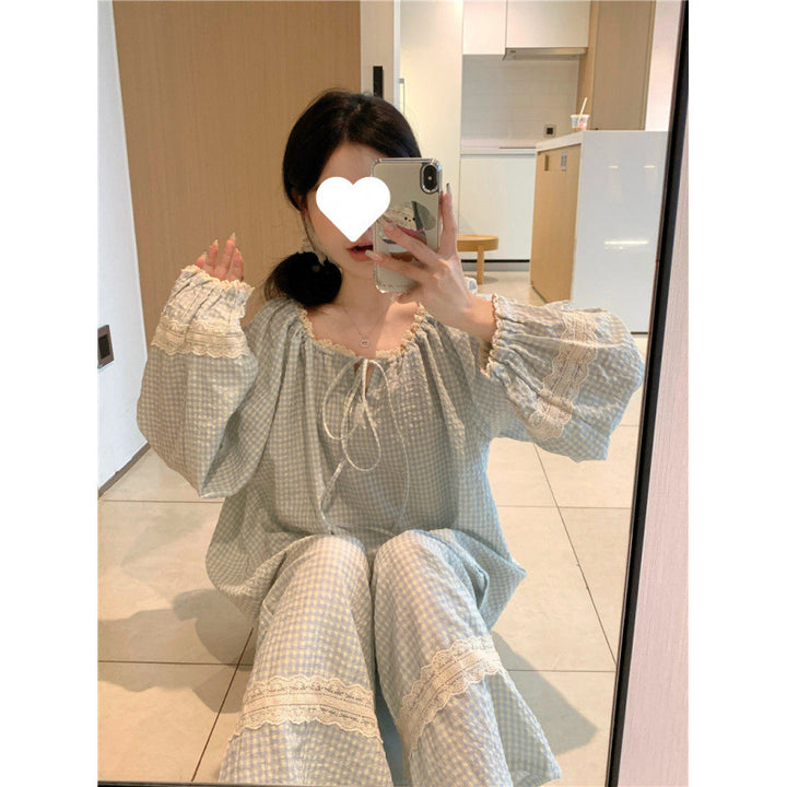 Femme Behageligt Ruderet Pyjamas Sæt Stilla