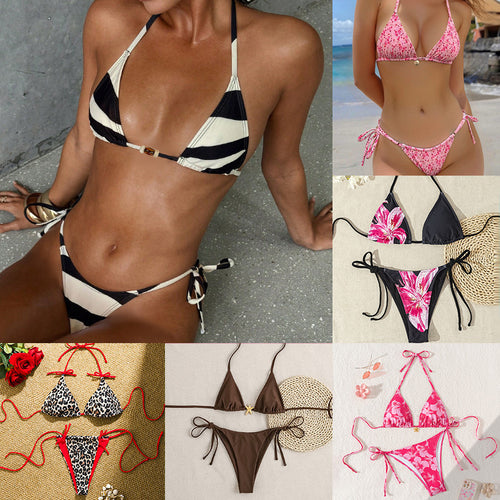 Dame trekante bikini med moderne bindebånd og slidstærkt stof Skovae