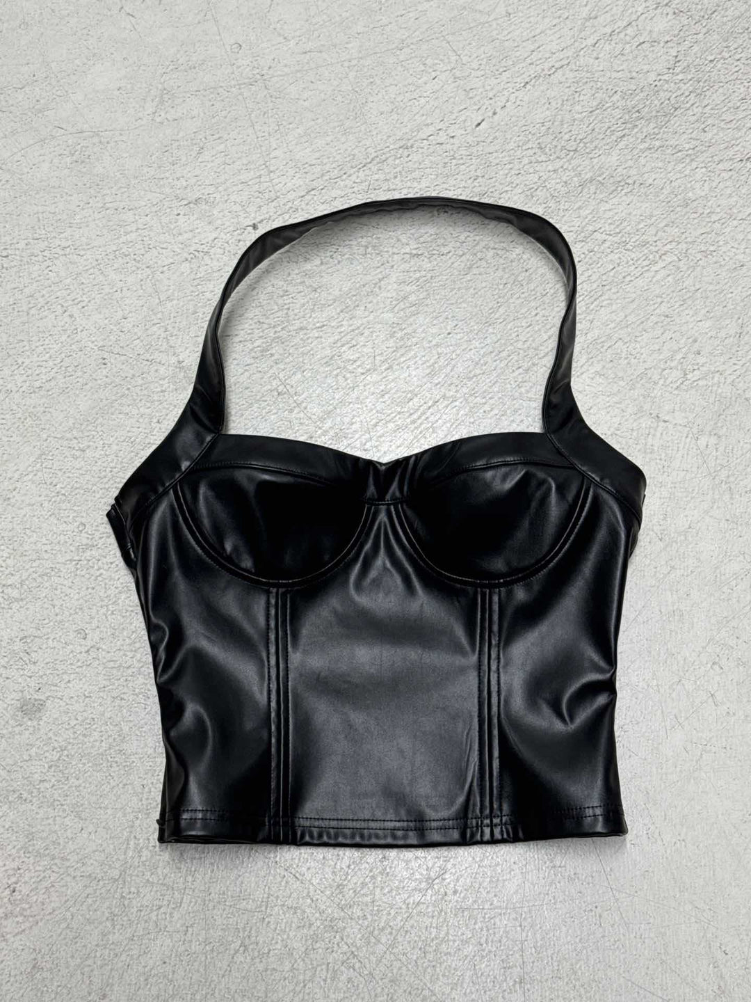 Dame Kunstlæder Crop-Top med romantisk snit og forførende bustier-effekt Skovae