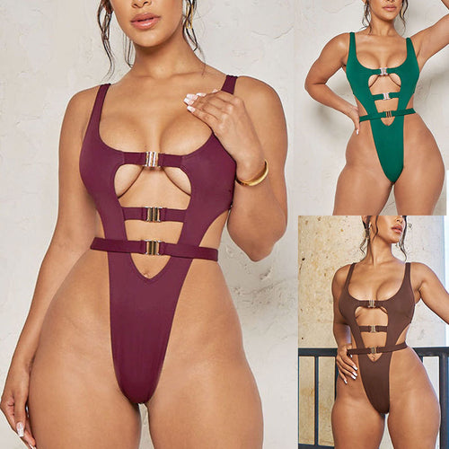 Dame en-delet badedragt med cut-out design og gyldne accenter Stilla