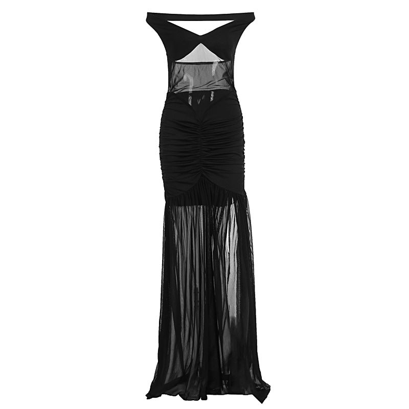 Damer elegant Maxikjole med transparente indsatser og figursyet snit Skovae