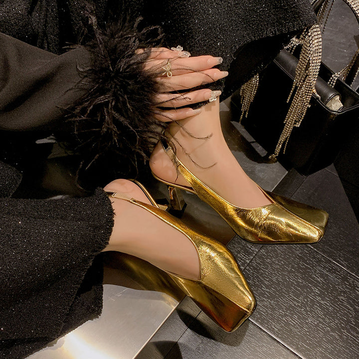 Femme Elegante Slingback Spidssko med unikt blokdesign Stilla